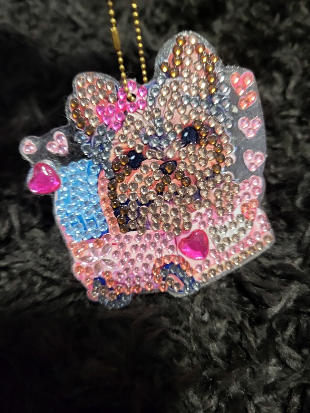 Rhinestone Puppy Pendant Necklace - Pink, Blue, Gold Accents - Picture 3 of 4